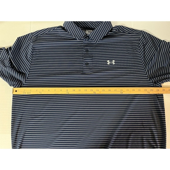 Under Armour Mens Heatgear Blue Striped Golf Polo Short Sleeve Shirt Size 2XL - Picture 5 of 7